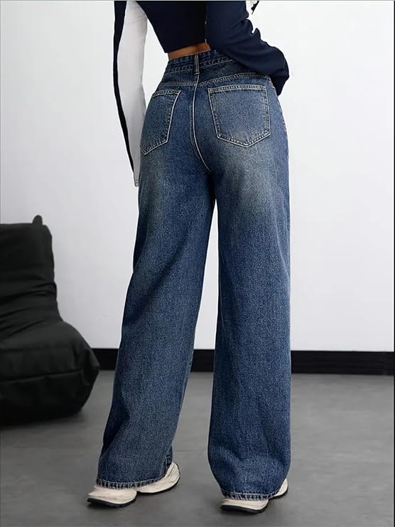 Nifty Women’s Denim Stretchable High Waist Baggy Jeans for Women | Trendy Loose Fit Wide Leg Denim Pants for Casual & Streetwear Fashion